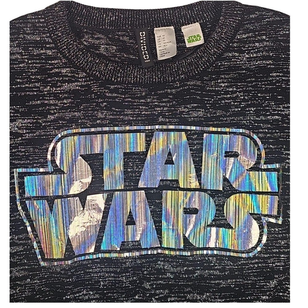 H&M Star Wars Graphic‎ Sweater Iridescent Logo Pullover Top Size XS
